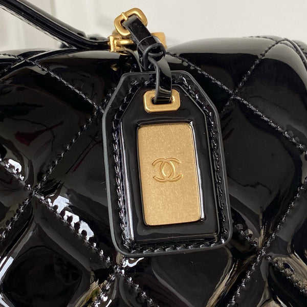 cc large backpack 31cm black patent calfskin gold hardware