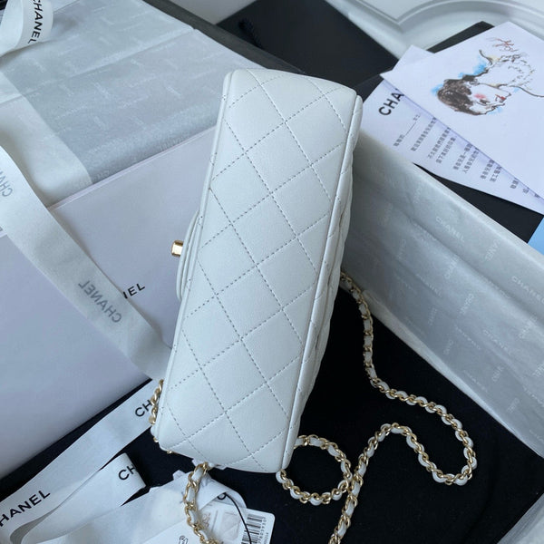 cc flap bag 20 white lambskin gold hardware