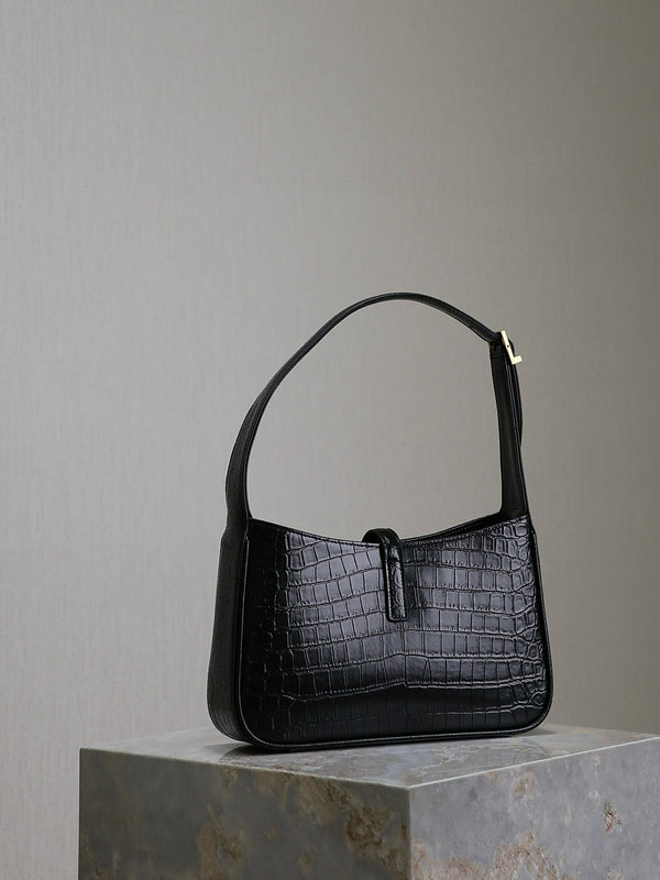 Le 5 a 7 Bag 25cm Black Crocodile Pattern Calfskin Ghw