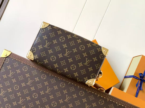 LV Speedy Trunk Bag 20cm Black Brown Cowhide Canvas