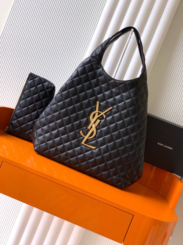 YSL ICARE GOLDEN DRAGON TOTE BAG LARGE BLACK SHEEPSKIN