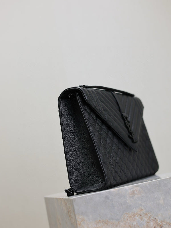 YSL Envelope Chain Large Bag 31cm Black Cowhide