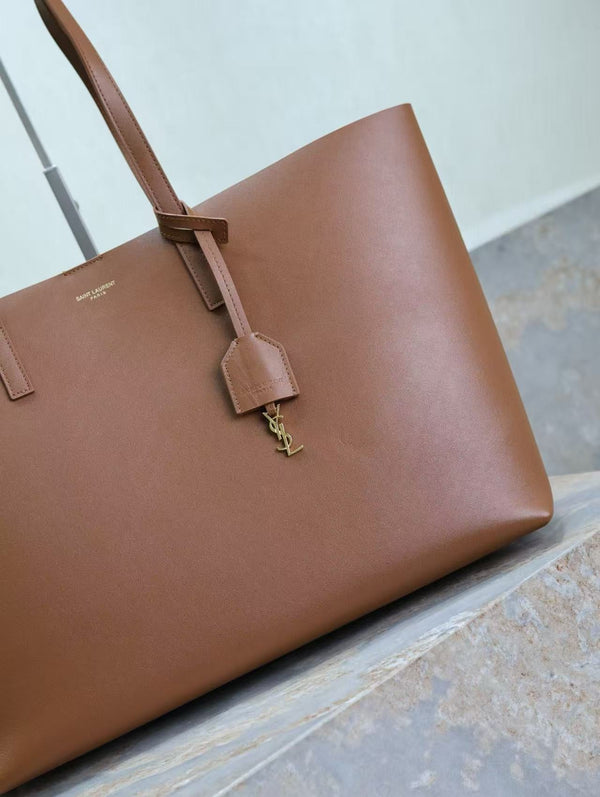 YSL 2025 Tote 38cm Bag Brown Smooth Leather