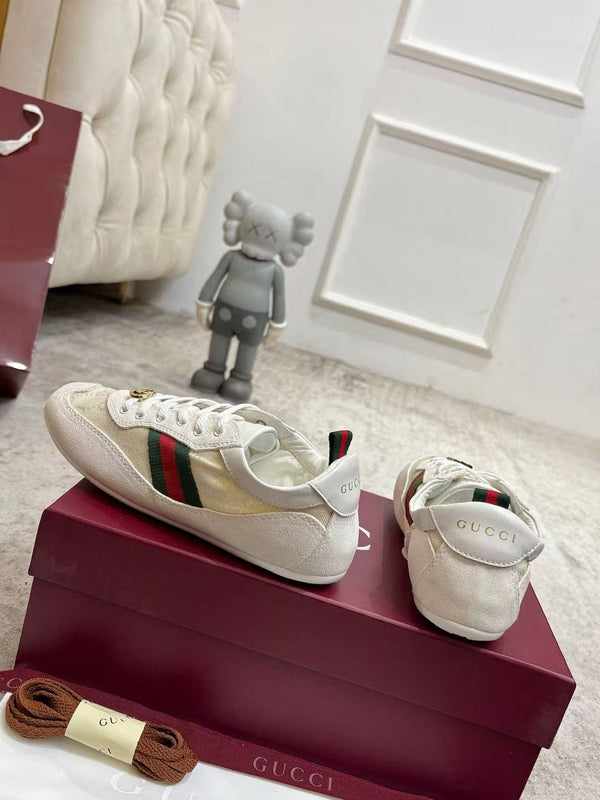 GG Shift Sneakers Elastic Back White Canvas Suede