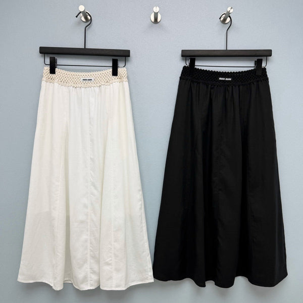 Miu 2026 Midi Skirt with Crocheted Waistband Cotton Tencel 392402