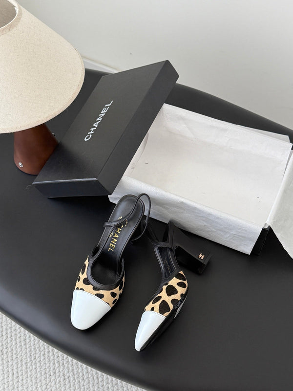 CC Slingback Pums Begie Black Spotted Calfskin 8400219