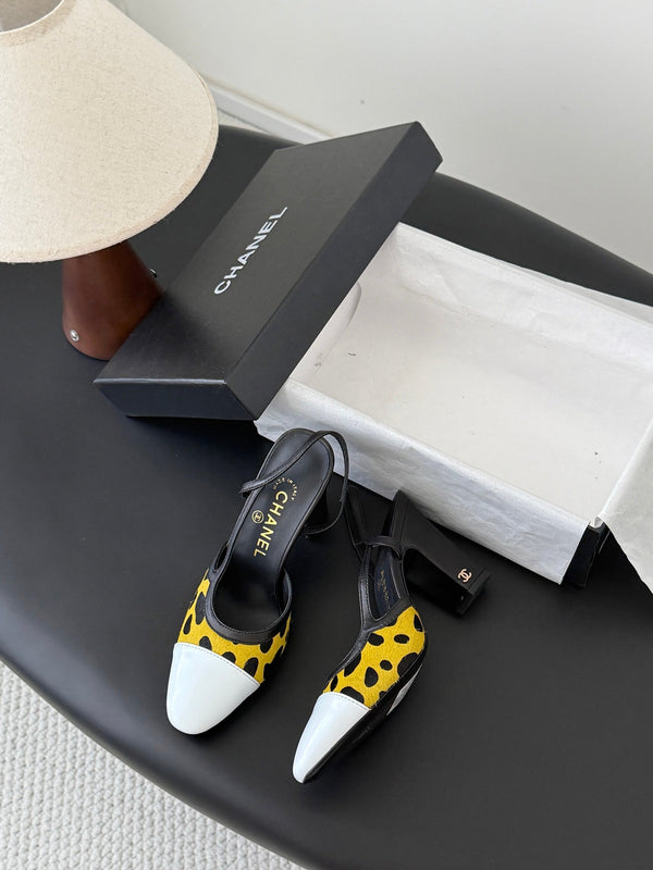 CC Slingback Pums Yellow Black Spotted Calfskin 840023