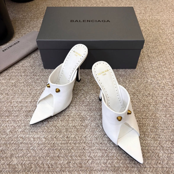 BLC Square Toe High Heeled Mules Sheepskin Suede Italian Leather 151374
