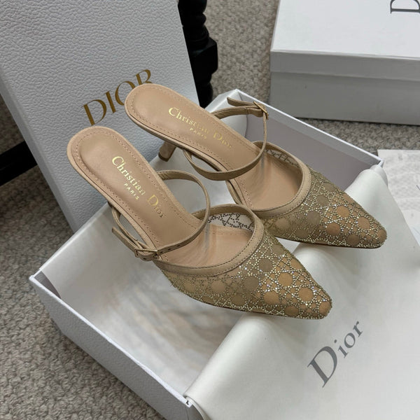 CD Rhinestone 6.5cm Slingback Sandals Imported Mesh 157553