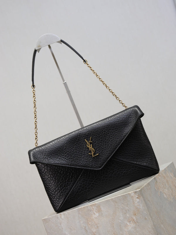 YSL 2025 Cassandre XXLn Envelope Pouch On Chain Black Lambskin