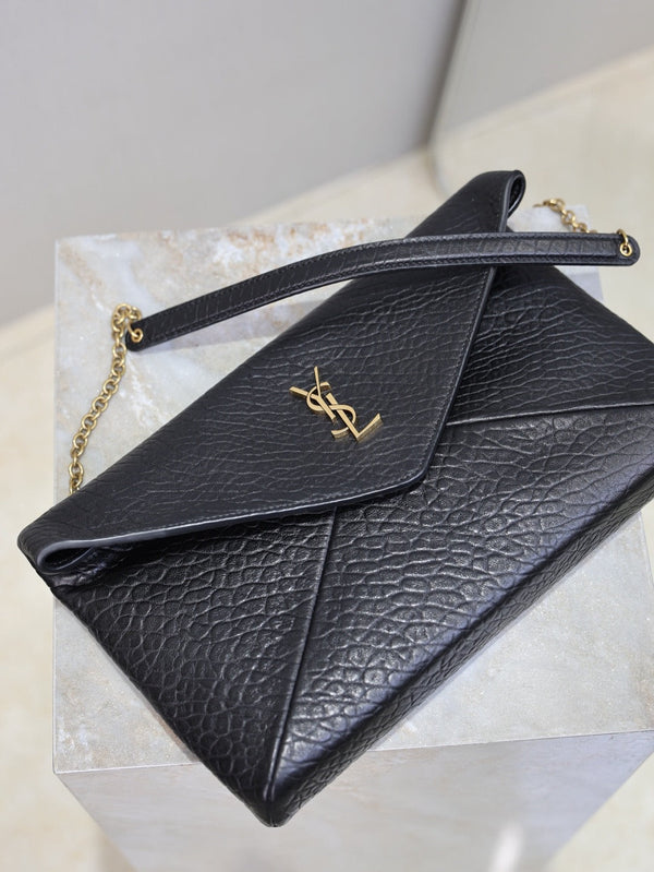 YSL 2025 Cassandre XXLn Envelope Pouch On Chain Black Lambskin