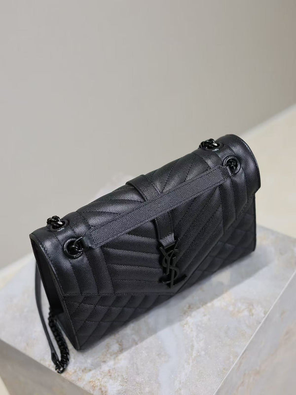 YSL Envelope Chain Large Bag 24cm Black Cowhide
