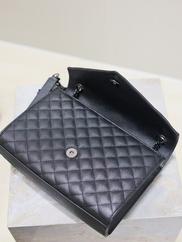 YSL Envelope Chain Large Bag 24cm Black Cowhide