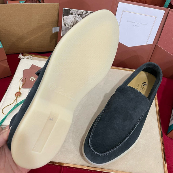 Loro Piana Suede Summer Walk Loafers Dark Grey