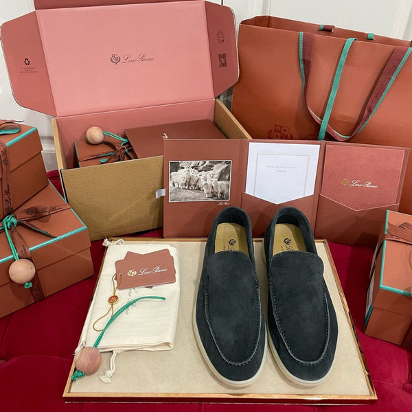 Loro Piana Suede Summer Walk Loafers Dark Grey