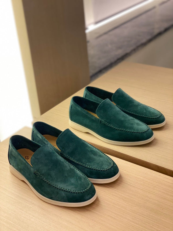 Loro Piana Suede Summer Walk Loafers Dark Green