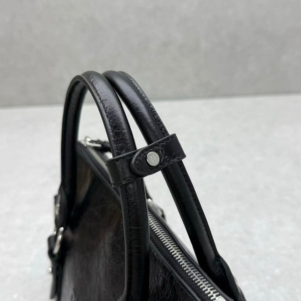 Miu Retro Rope Motorcycle Bag Black Leather