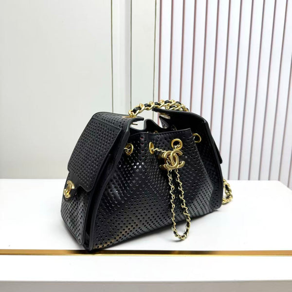 CC Hobo Bag 22cm Black Perforated Soft Cowhide
