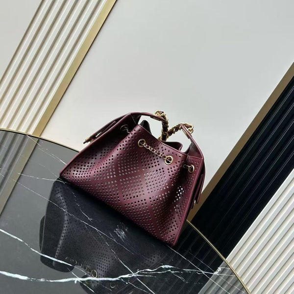 CC Hobo Bag 22cm Burgundy Perforated Soft Cowhide