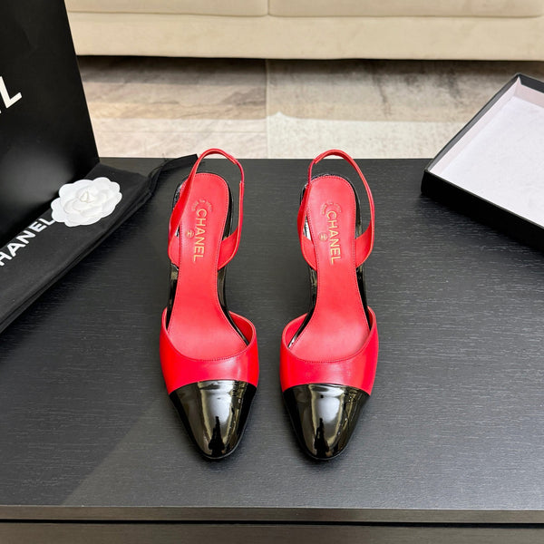 CC Métiers d'Art Apple Slingback Pumps 8.5cm Black Red Cowhide Leather