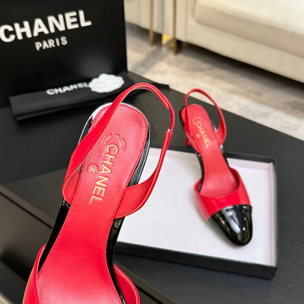 CC Métiers d'Art Apple Slingback Pumps 8.5cm Black Red Cowhide Leather