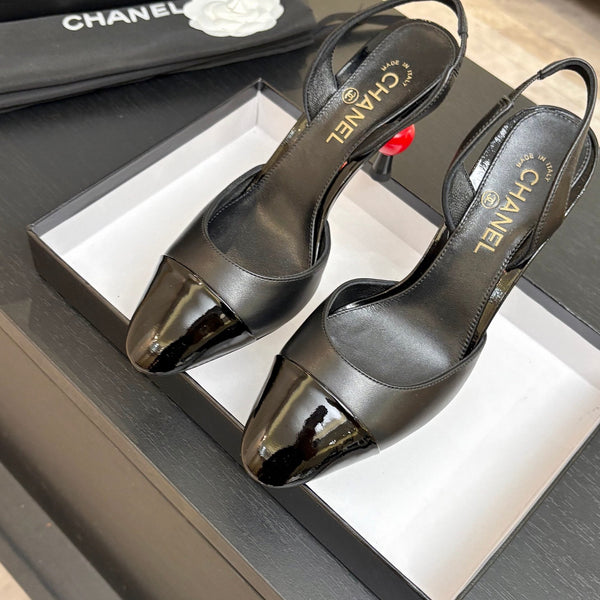 CC Métiers d'Art Apple Slingback Pumps 8.5cm Black Cowhide Leather