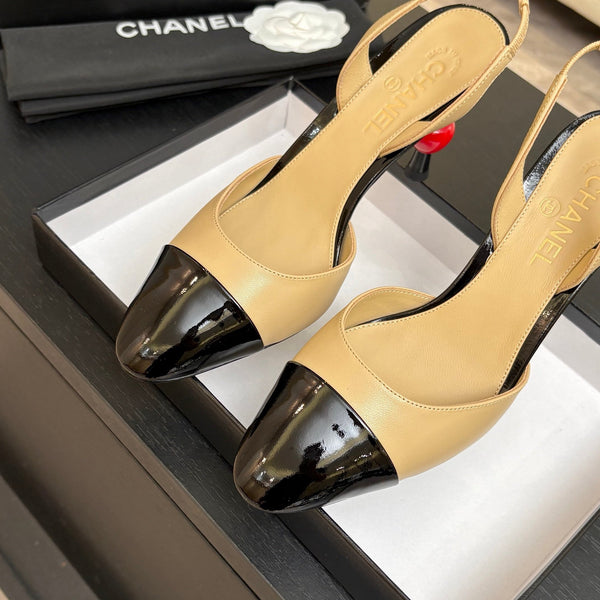 CC Métiers d'Art Apple Slingback Pumps 8.5cm Black Begie Cowhide Leather