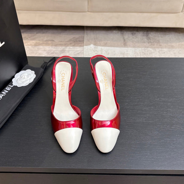 CC Métiers d'Art Apple Slingback Pumps 8.5cm White Red Cowhide Leather