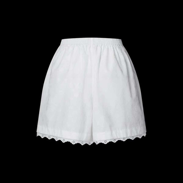 LV Lace Trim Shorts White Tencel Cotton