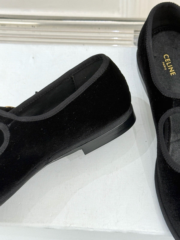Celine 25 Eve Triomphe Ballet Flat Black Velvet 547727