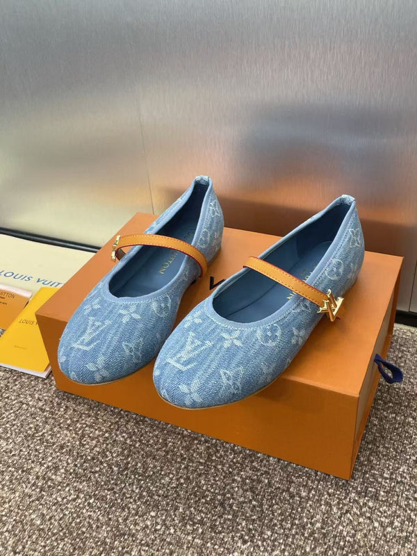 LV Romy Flat Ballerina Blue Monogram Denim Fabric