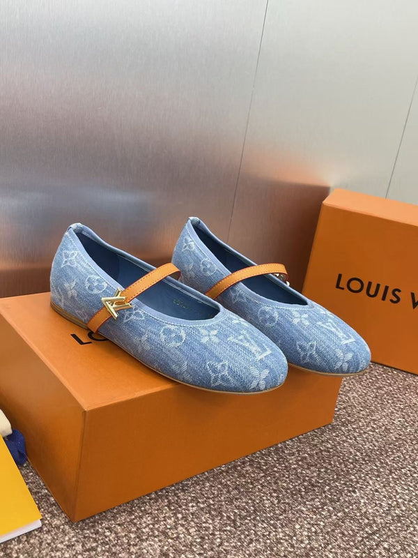 LV Romy Flat Ballerina Blue Monogram Denim Fabric