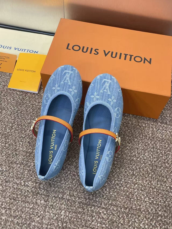 LV Romy Flat Ballerina Blue Monogram Denim Fabric