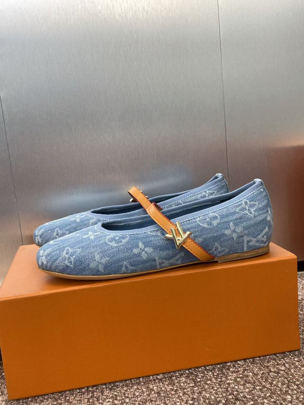 LV Romy Flat Ballerina Blue Monogram Denim Fabric