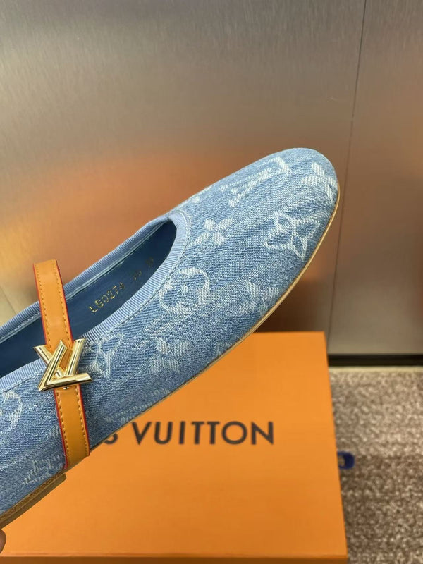 LV Romy Flat Ballerina Blue Monogram Denim Fabric