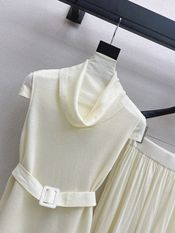 HM Belted Cowl-Neck Knit Set Ivory Wool