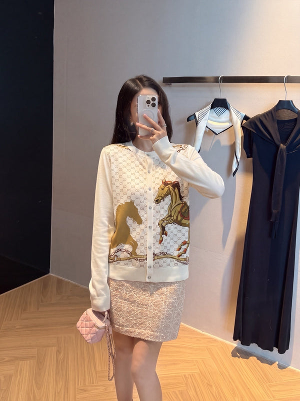HM Heritage Horsebit Cardigan White Wool