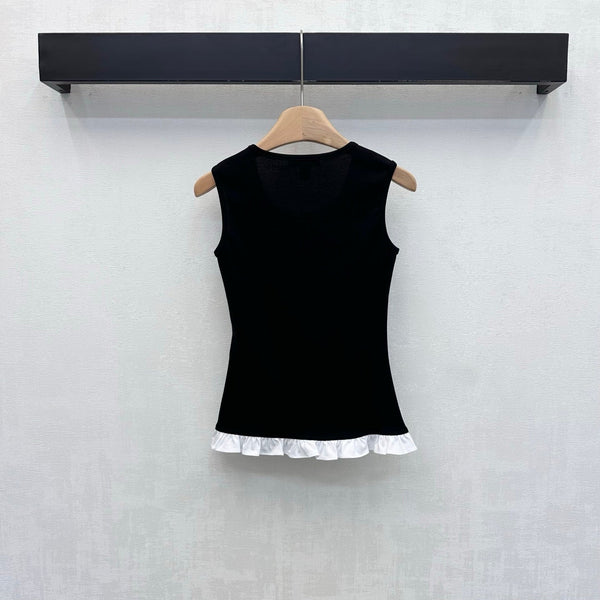 LV Ruffle Hem Tank Top in Black Cotton