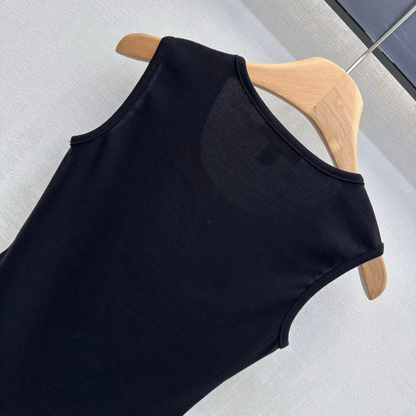 LV Ruffle Hem Tank Top in Black Cotton