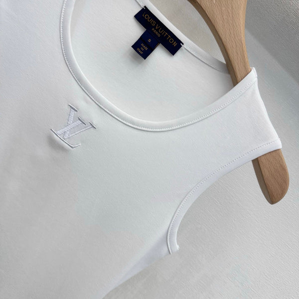 LV Ruffle Hem Tank Top in White Cotton