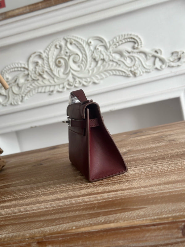 HM Kelly Pochette Rouge H 22CM Burgundy Swift Leather