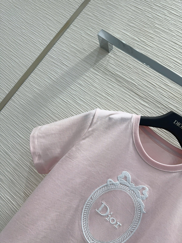 CD Médaillon Embroidered Fitted T-Shirt Pink Cotton