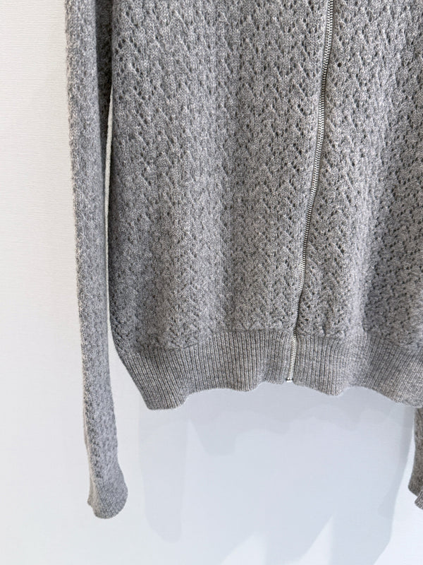Miu Pointelle Zip Cardigan Grey Cashmere And Silk