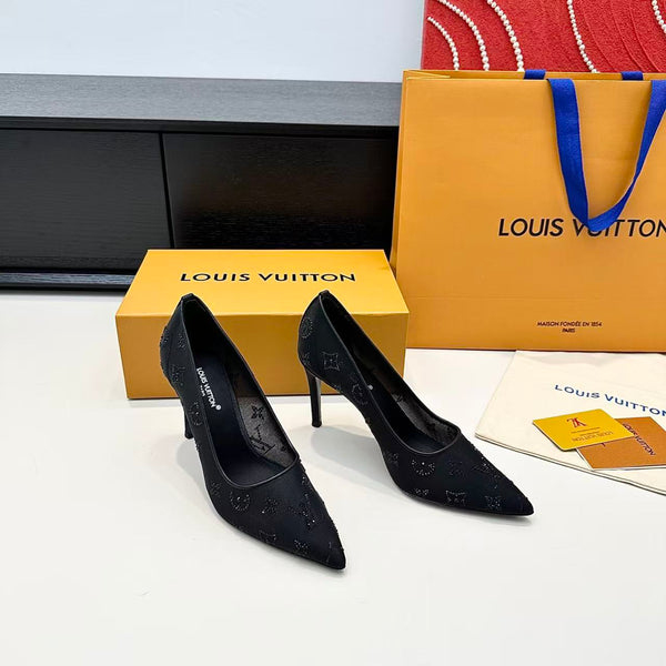 LV GALA High Heels Series Shoes Black Taupe Mesh 54221