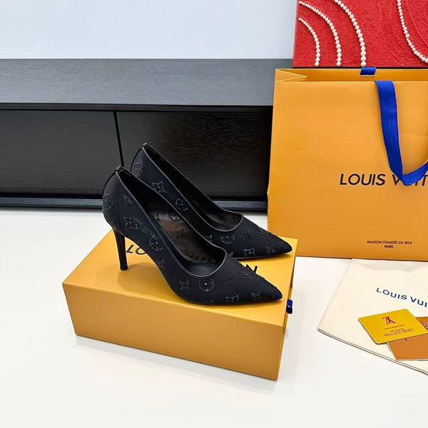 LV GALA High Heels Series Shoes Black Taupe Mesh 54221