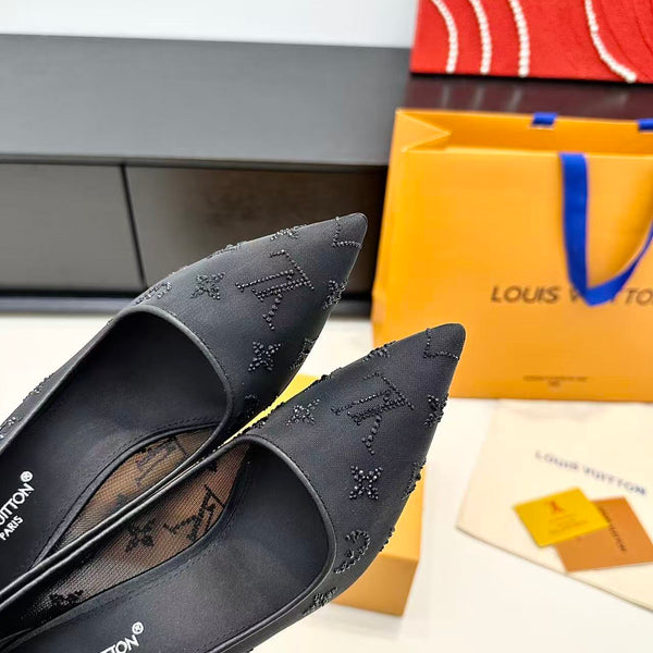 LV GALA High Heels Series Shoes Black Taupe Mesh 54221