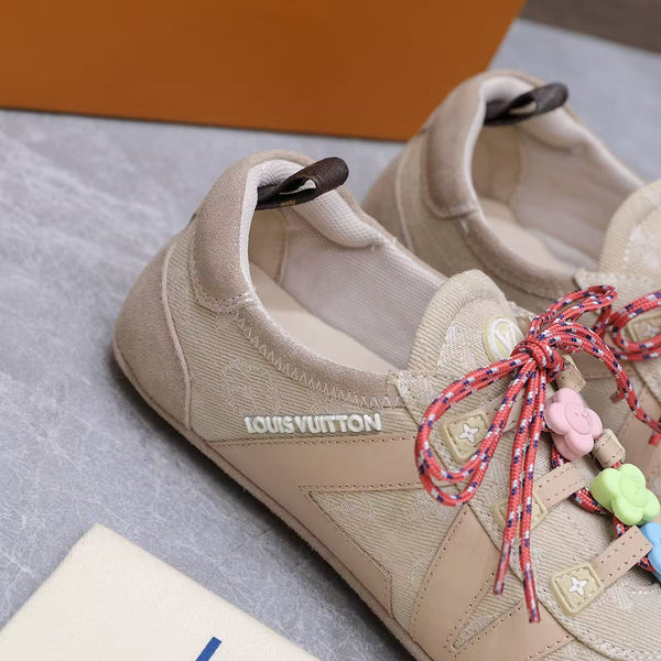 LV Sneakerina Beige Monogram Denim & Suede Calf Leather