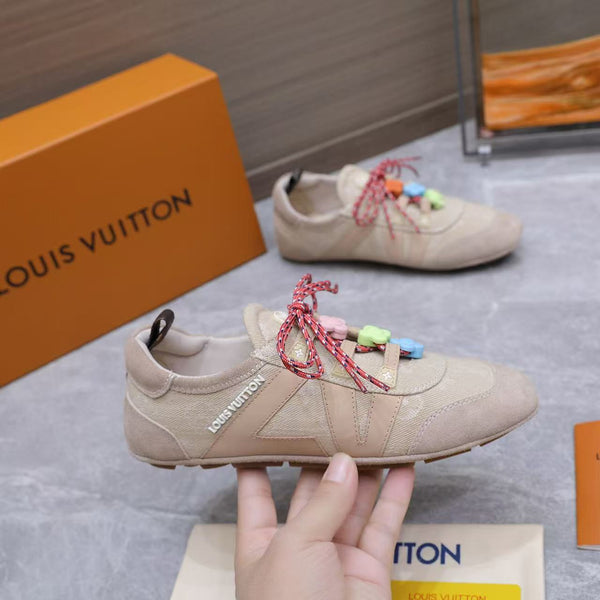 LV Sneakerina Beige Monogram Denim & Suede Calf Leather