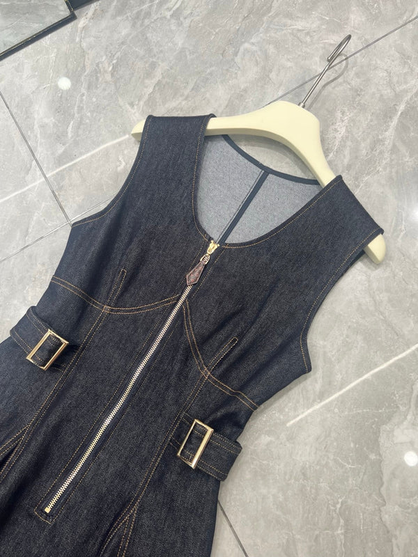 LV Sleeveless Midi Dress Navy Blue Denim 425815