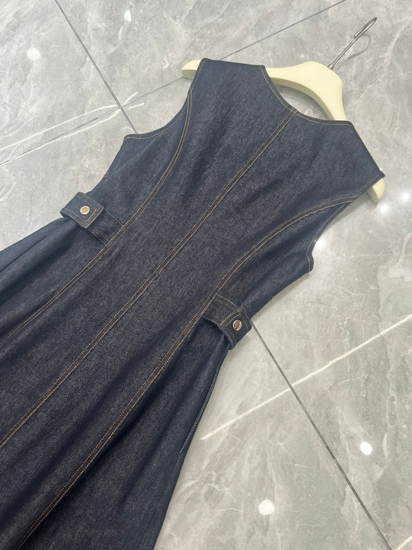 LV Sleeveless Midi Dress Navy Blue Denim 425815